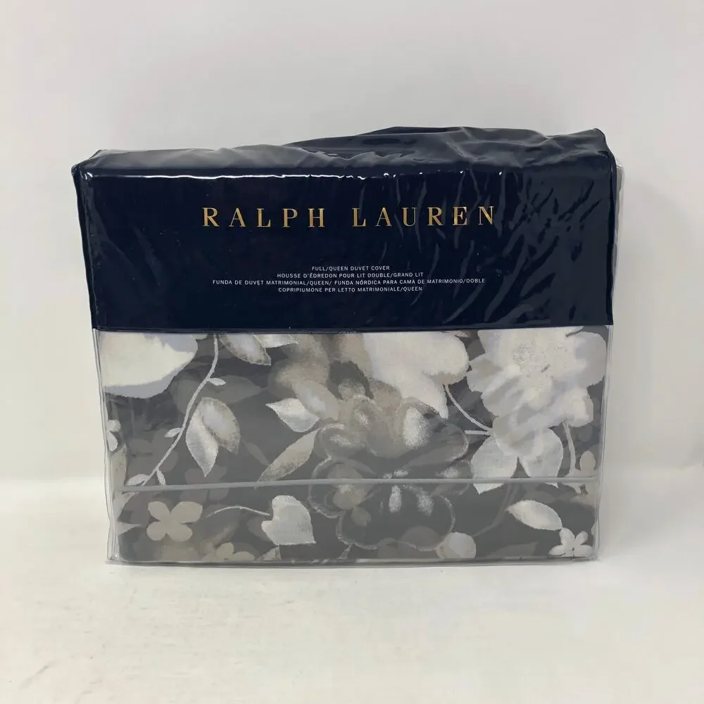Ralph Lauren Avery Duvet Cover Full Queen Charcoal Gray Chrysanthemum Floral New
